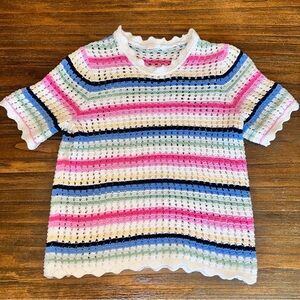 GAP Striped Crochet Spring Short-Sleeve Top in Pastel Multi